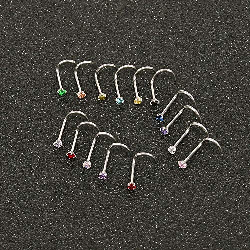 8-14 Pcs Tiny Nose Studs Piercing Surgical Steel Nose Bone/L Shaped/Screws Nose Rings-Economic Set