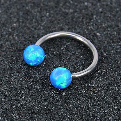 16G Opal Stainless Steel Horseshoe Circular Barbell Nose Septum Hoop Ring Lip Helix Base Piercing