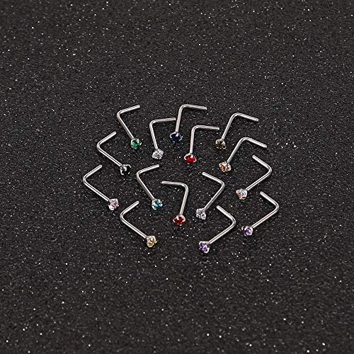 8-14 Pcs Tiny Nose Studs Piercing Surgical Steel Nose Bone/L Shaped/Screws Nose Rings-Economic Set