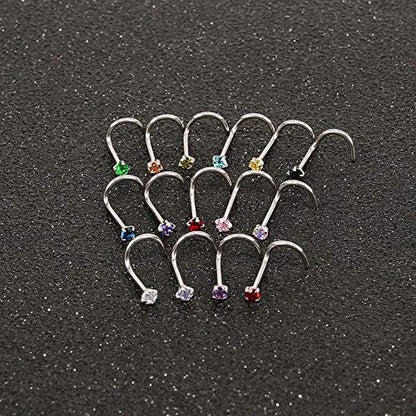 8-14 Pcs Tiny Nose Studs Piercing Surgical Steel Nose Bone/L Shaped/Screws Nose Rings-Economic Set