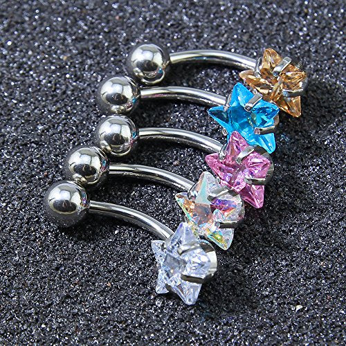 10pcs Round, Heart, Square, Star Cubic Zirconia Belly Button Rings-Economic Set