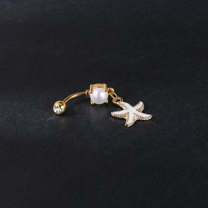 14g-White-Starfish-Belly-Button-Rings-Crystal-Gold-Belly-Navel-Piercing-