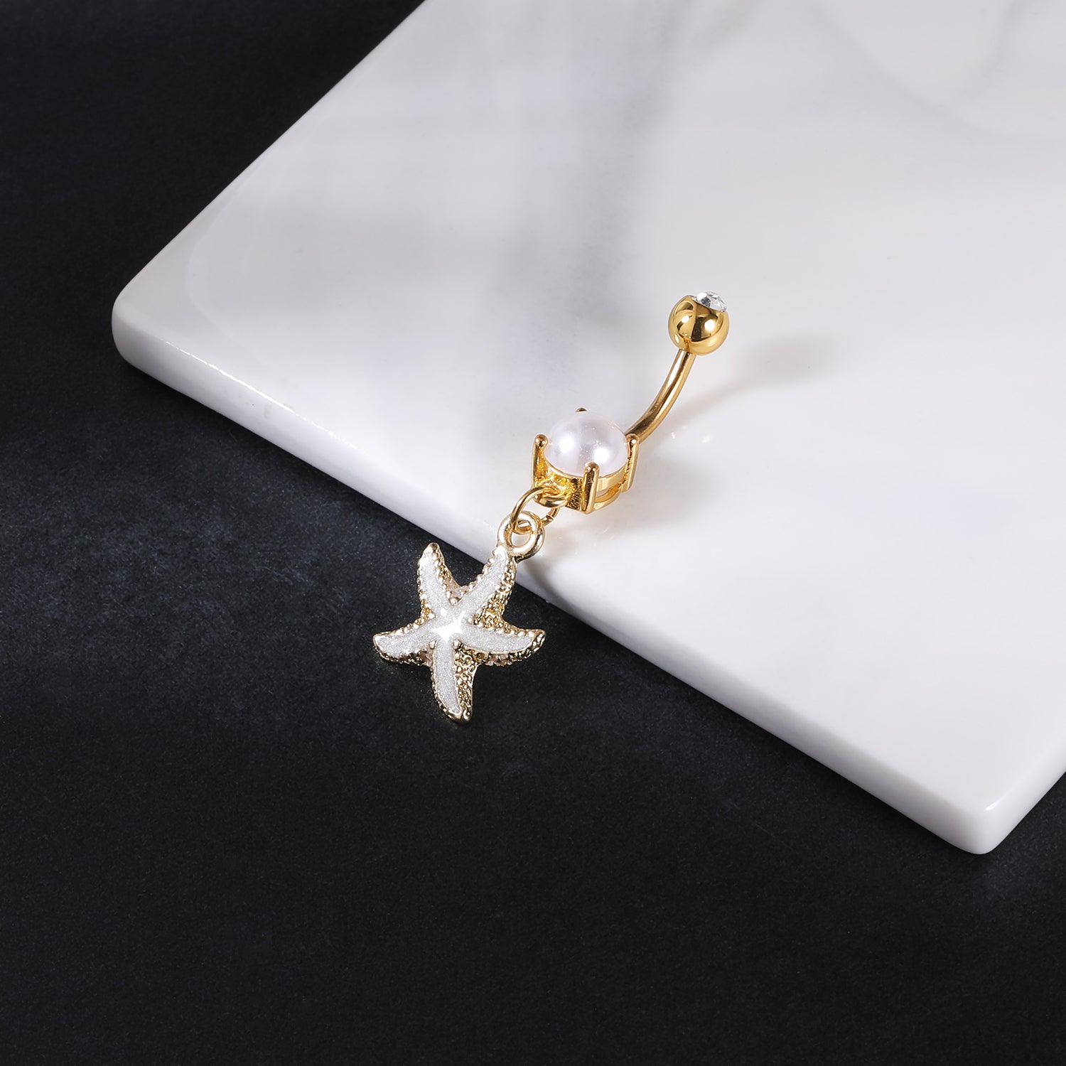 14g-White-Starfish-Belly-Button-Rings-Crystal-Gold-Belly-Navel-Piercing-