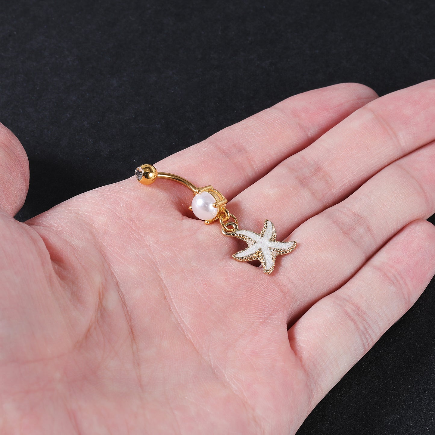 14g-White-Starfish-Belly-Button-Rings-Crystal-Gold-Belly-Navel-Piercing-