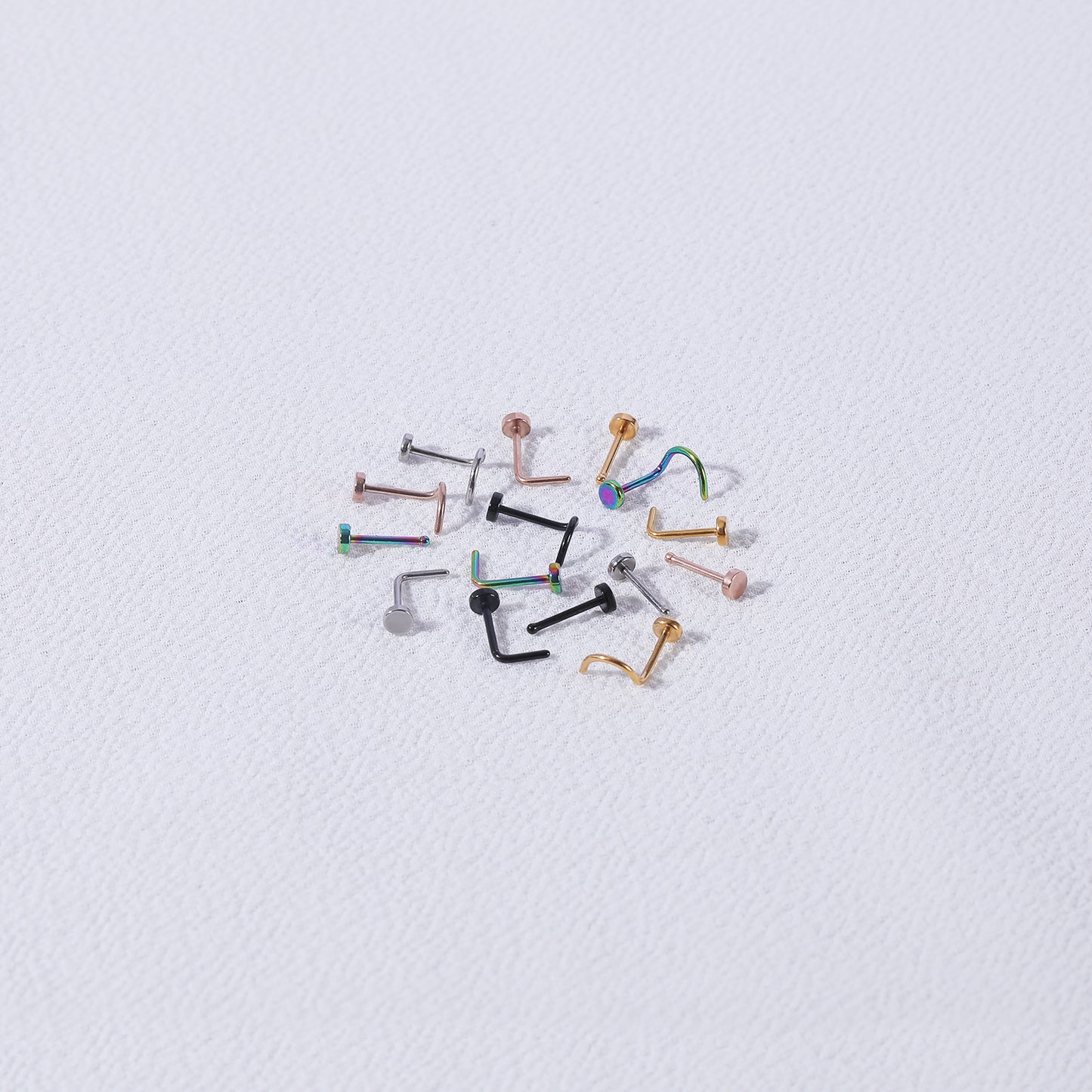 5Pcs/Set 20g Round Flat Nose Ring Piercing Corkscrew Nose Stud