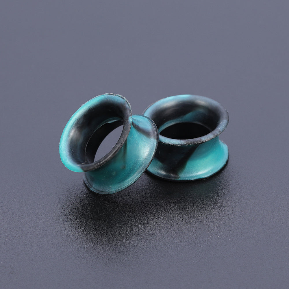 5-22mm-Thin-Silicone-Flexible-Dark-Green-Black-Ear-Tunnels-Double-Flared-Expander-Ear-plug