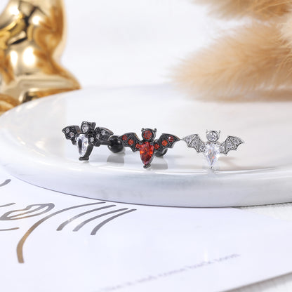 16G Bat Crystal Stud Earring Punk Style Ear Stud Jewelry