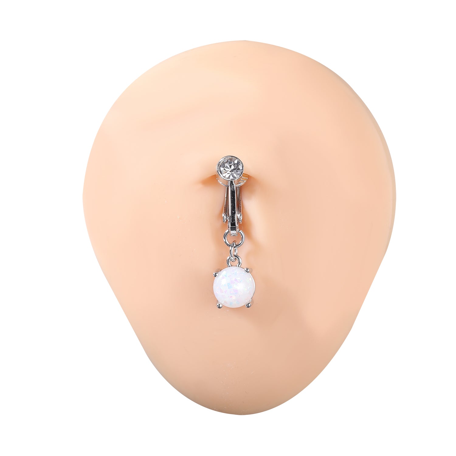 Fake-Silver-Belly-Navel-Clip-White-Opal-Belly-Button-Ring