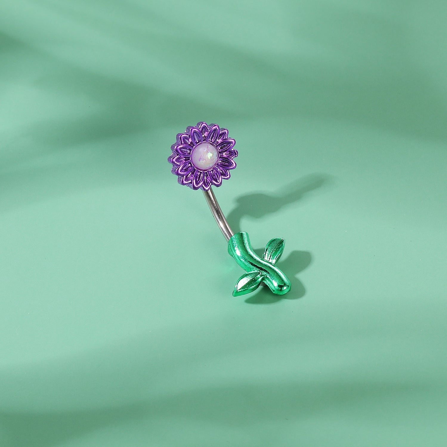 Purple-Flower-Belly-Button-Rings-with-Artificial-Opal-Stone