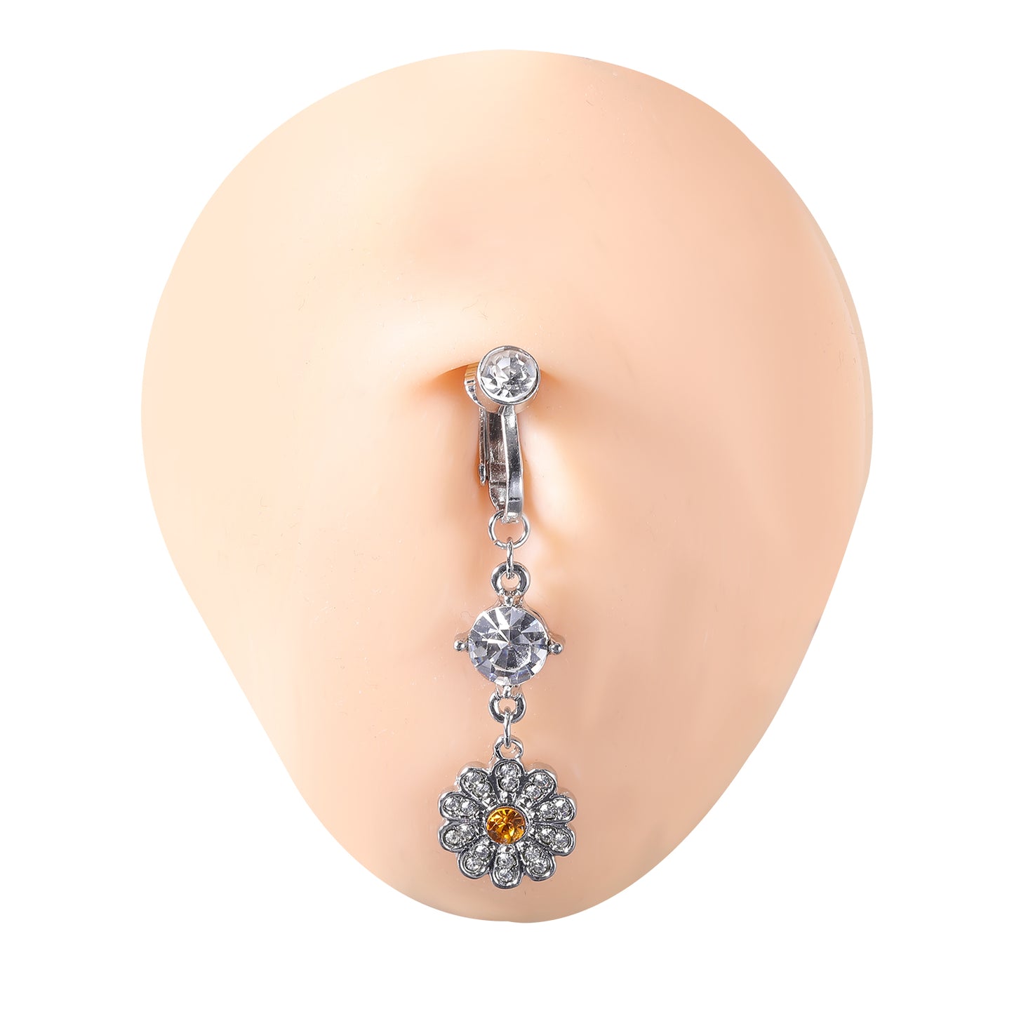 Fake-Silver-Belly-Navel-Clip-Flower-Crystal-Belly-Button-Rings