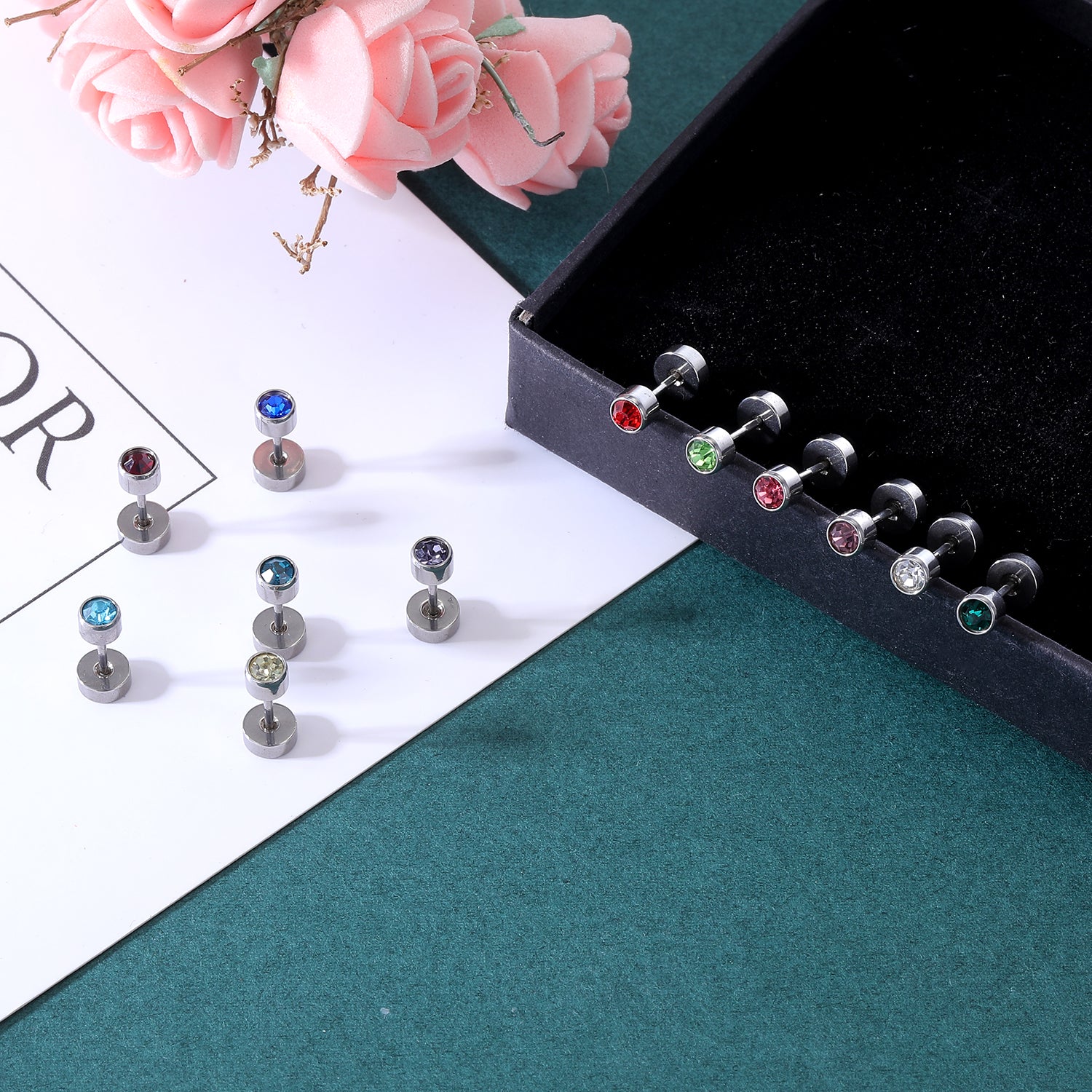 24pcs-set-round-crystal-stud-earring-silver-ear-stud-economic-set