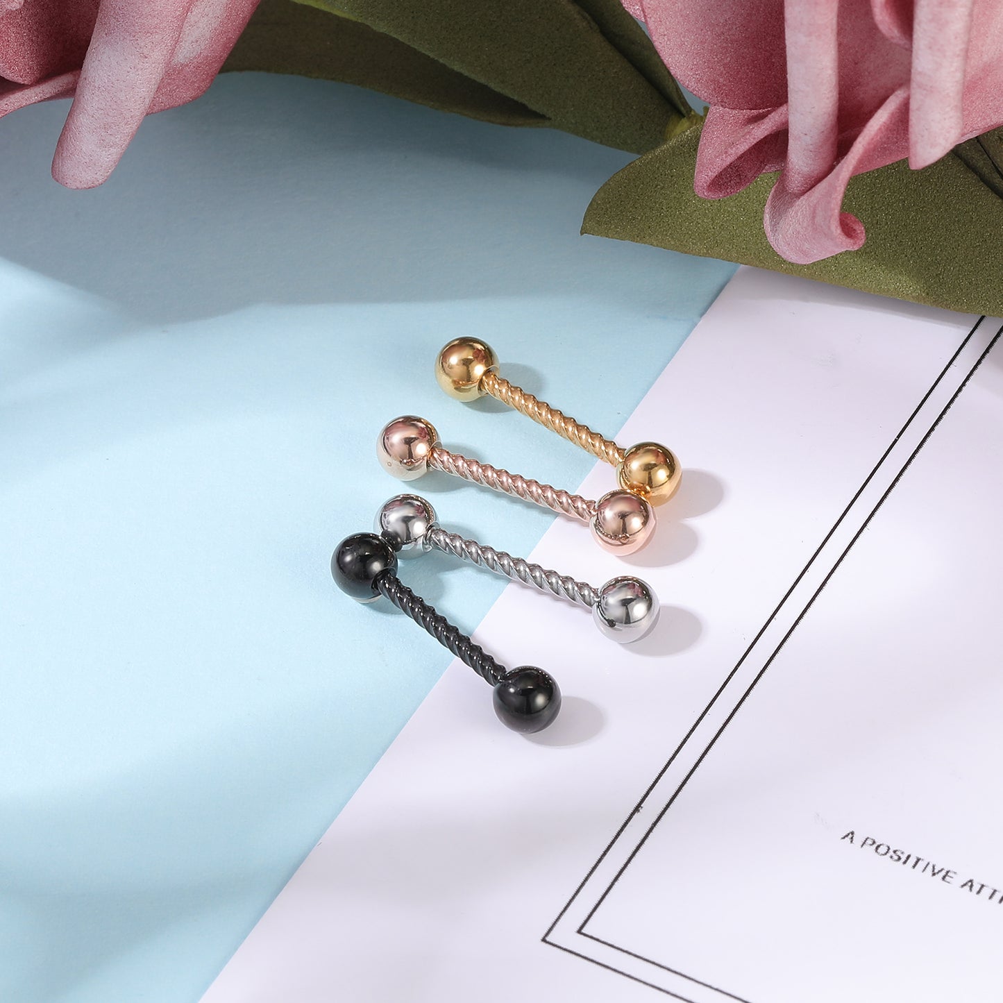 2pcs 14G Simple Nipple Barbell Ring Rose Gold Screw Rod Nipple Piercing