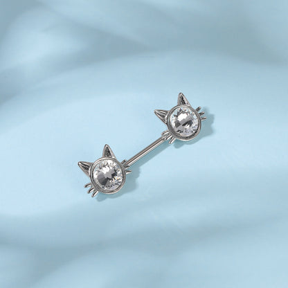 2pcs 14G Silver Cat Nipple Barbell Ring Claw Nipple Piercing