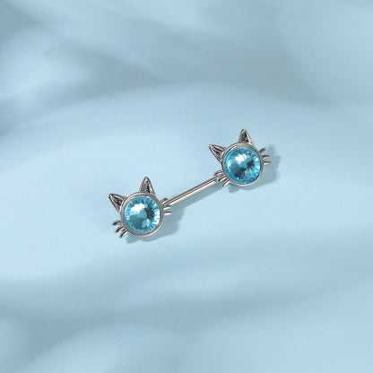 2pcs 14G Blue Cat Nipple Barbell Ring Claw Nipple Piercing