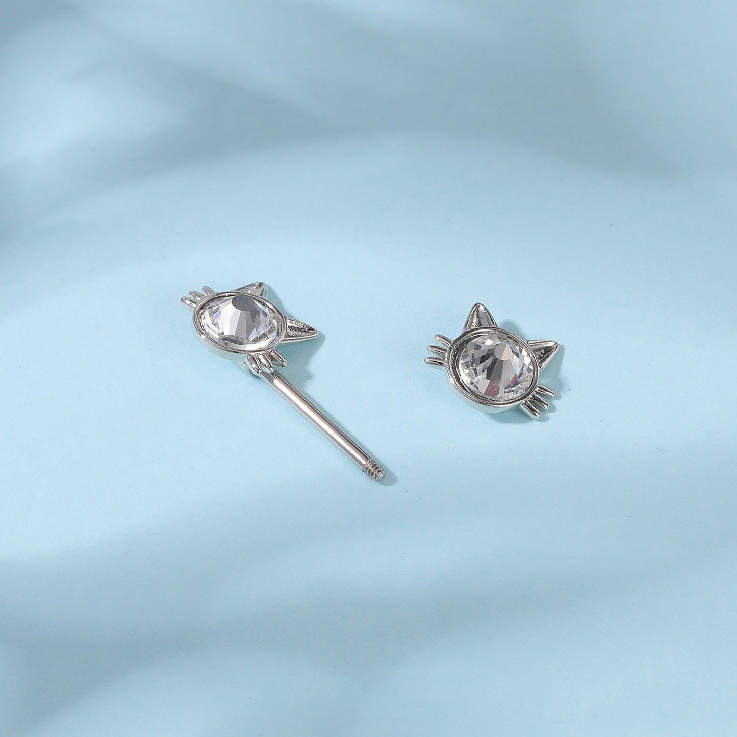 2pcs 14G Silver Cat Nipple Barbell Ring Claw Nipple Piercing