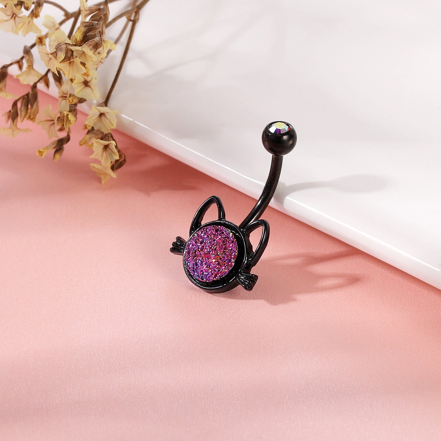 Cute-Cat-Belly-Button-Rings-Black-Stainless-Steel