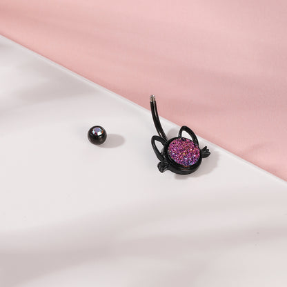 Cute-Cat-Belly-Button-Rings-Black-Stainless-Steel