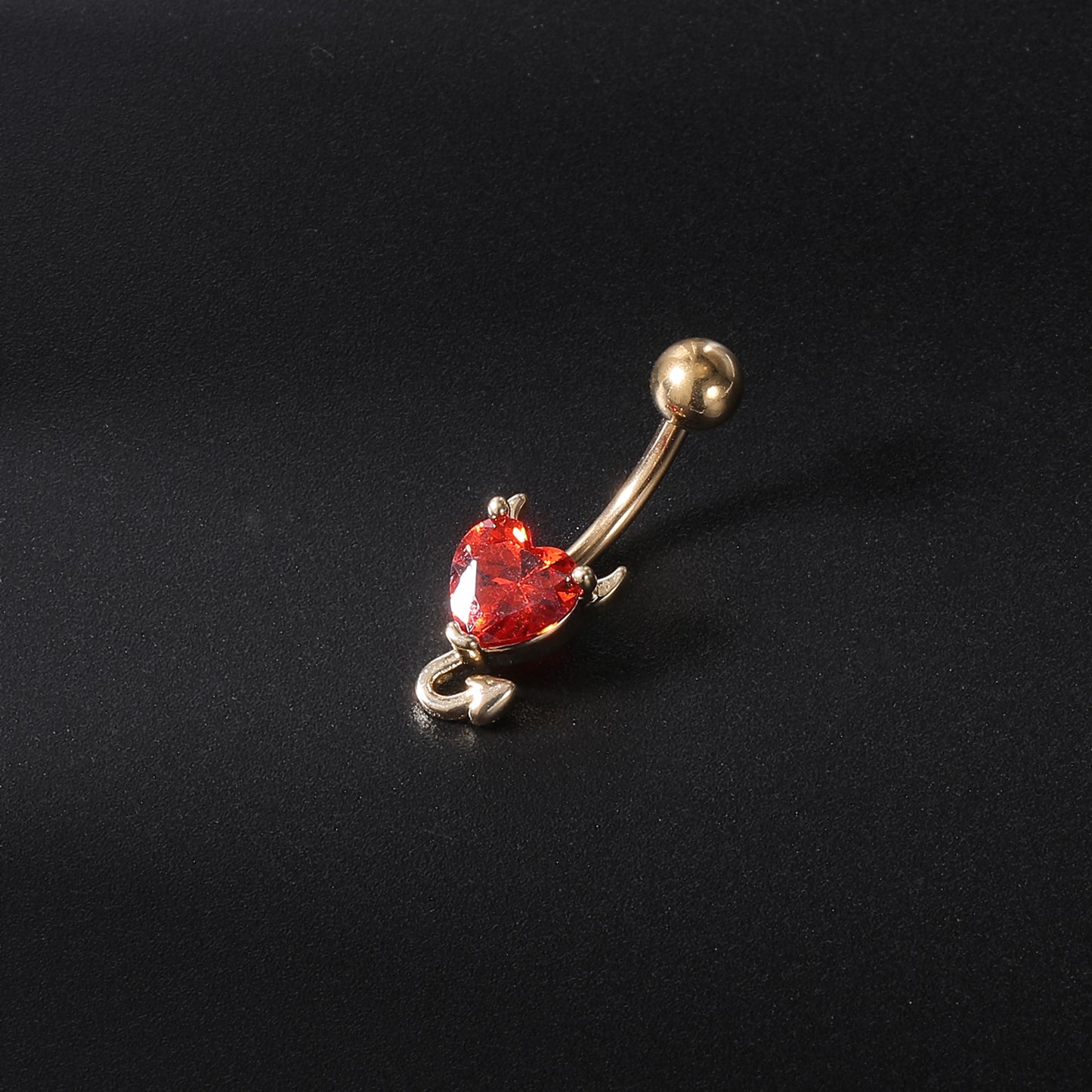 Demon Belly Button Rings with AAA Heart Cubic Zirconia