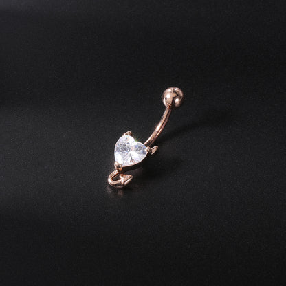 Demon Belly Button Rings with AAA Heart Cubic Zirconia