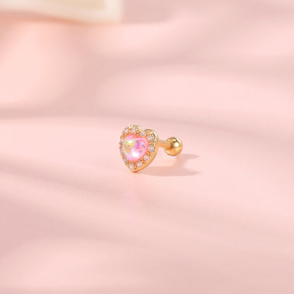 16G Pink Opal Stud Earring Gold Plated Ear Stud Jewelry