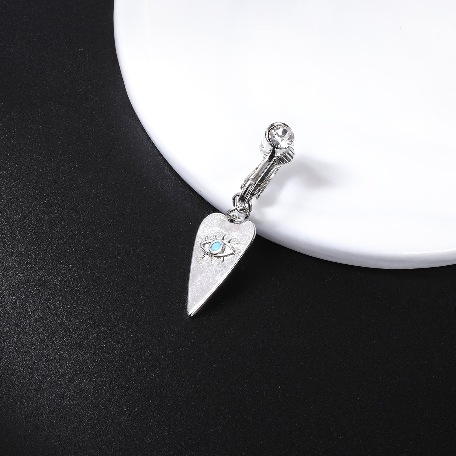 Fake Heart Demon Eye Dangle Belly Navel Clip Crystal Belly Button Ring