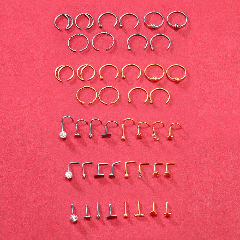 44-Pcs-Set-Stainless-Steel-Nose-Rings-Crystal-Nose-Bone-L-Shaped-Nose-Screws-Economic-Set