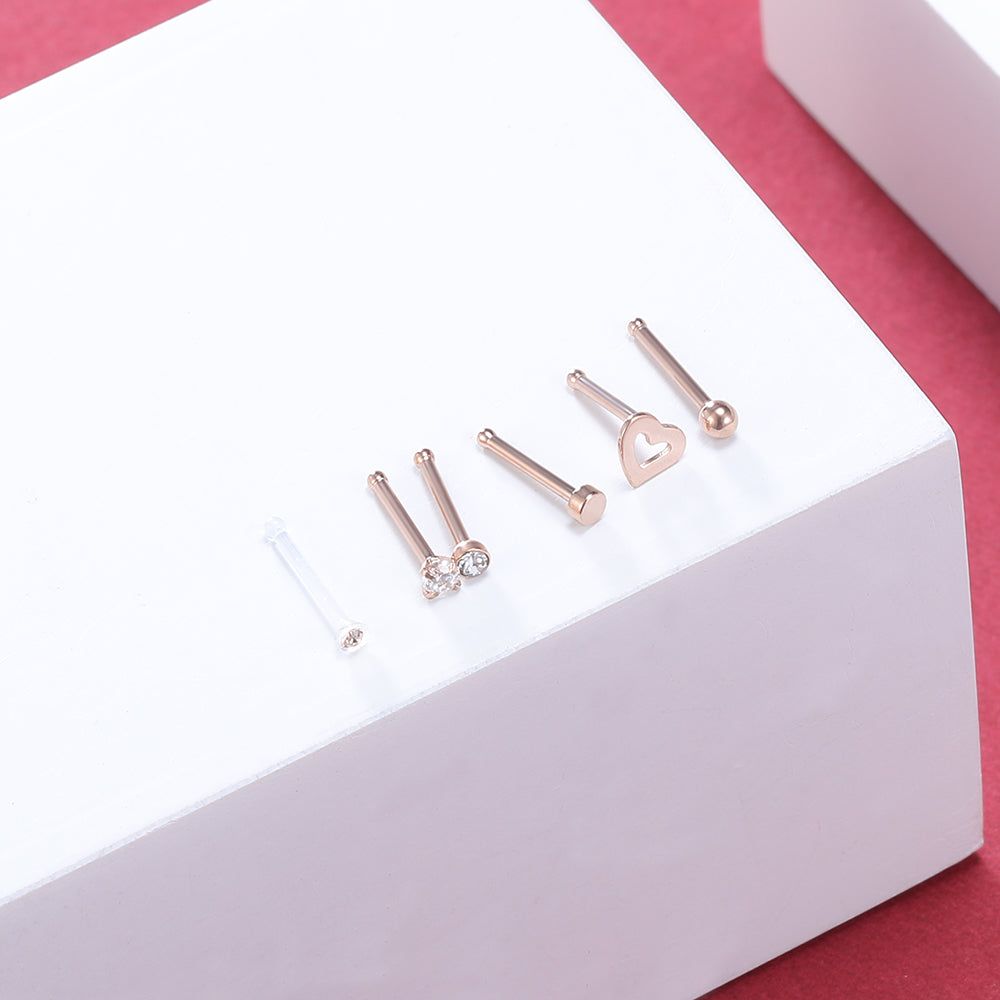 6Pcs-Set-Rose-Gold-Nose-Stud-Rings-Clear-Bioflex-Nose-Bone-Piercing-Economic-Set