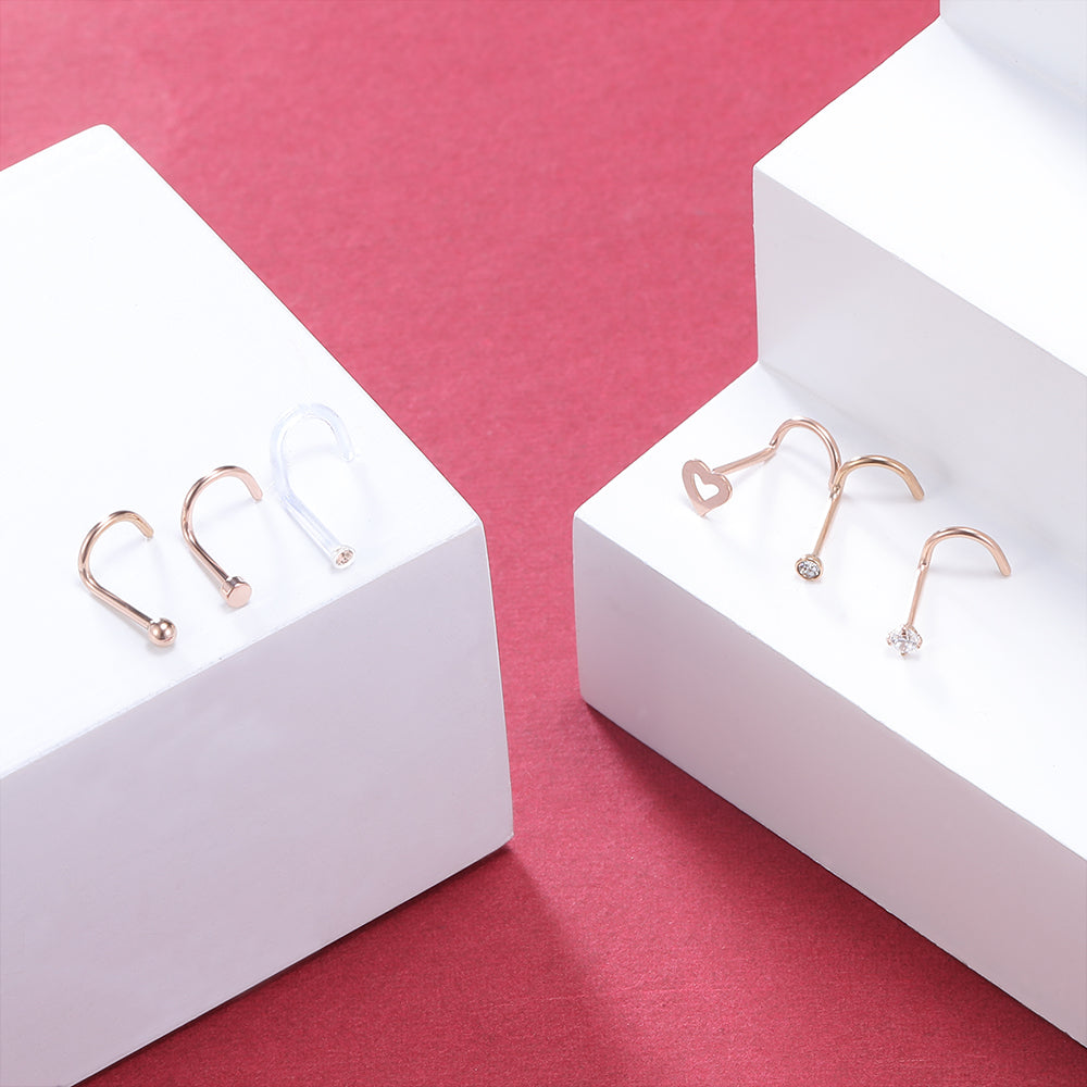 6Pcs-Set-Rose-Gold-Nose-Stud-Rings-Clear-Bioflex-Nose-Screw-Piercing-Economic-Set