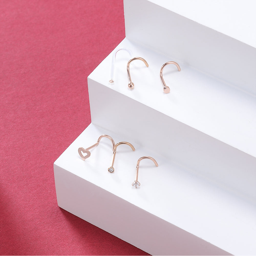 6Pcs-Set-Rose-Gold-Nose-Stud-Rings-Clear-Bioflex-Nose-Screw-Piercing-Economic-Set