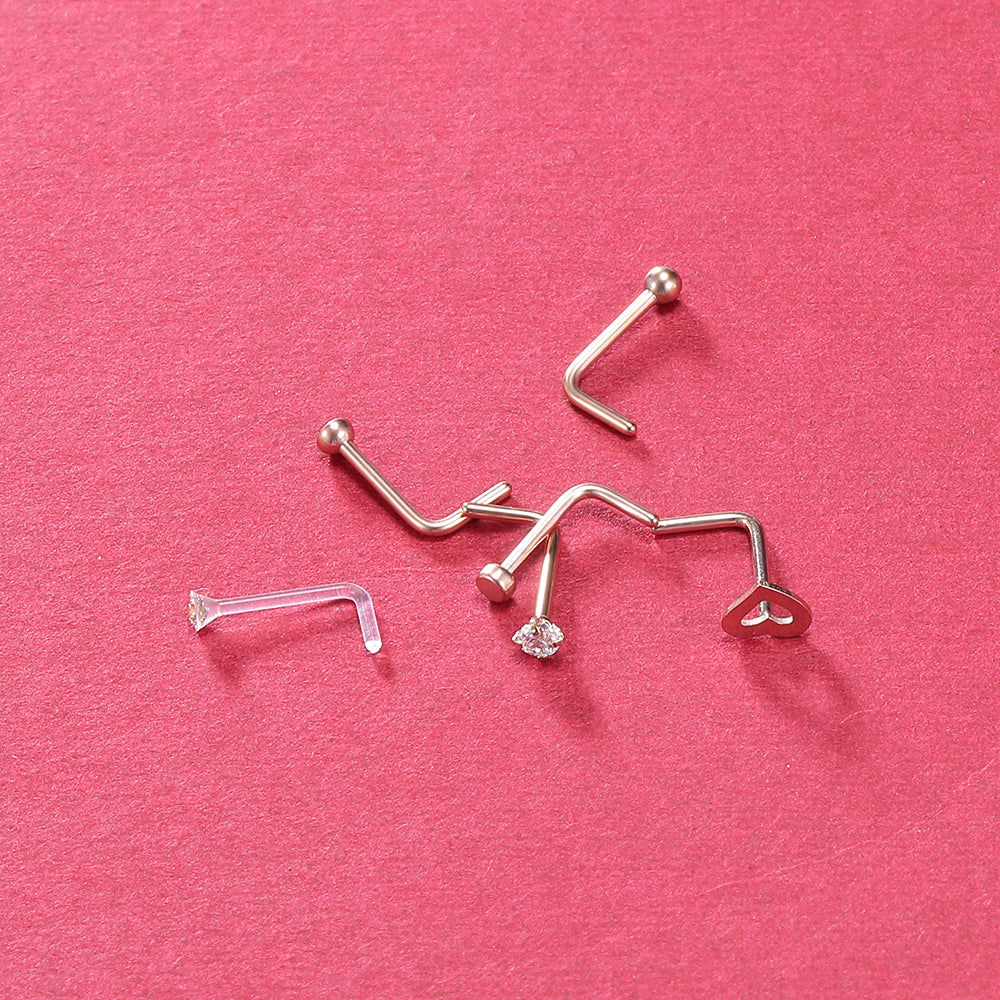 6Pcs-Set-Rose-Gold-L-Shaped-Nose-Stud-Rings-Clear-Bioflex-Nose-Piercing-Economic-Set