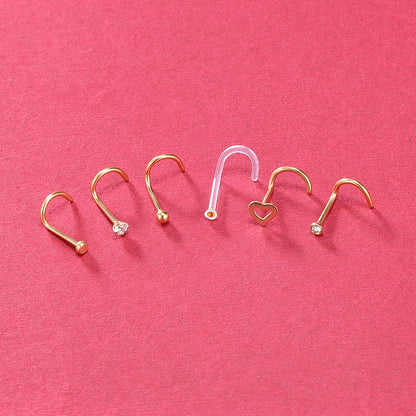 6Pcs-Set-Gold-Nose-Stud-Rings-Clear-Bioflex-Nose-Screw-Piercing-Economic-Set