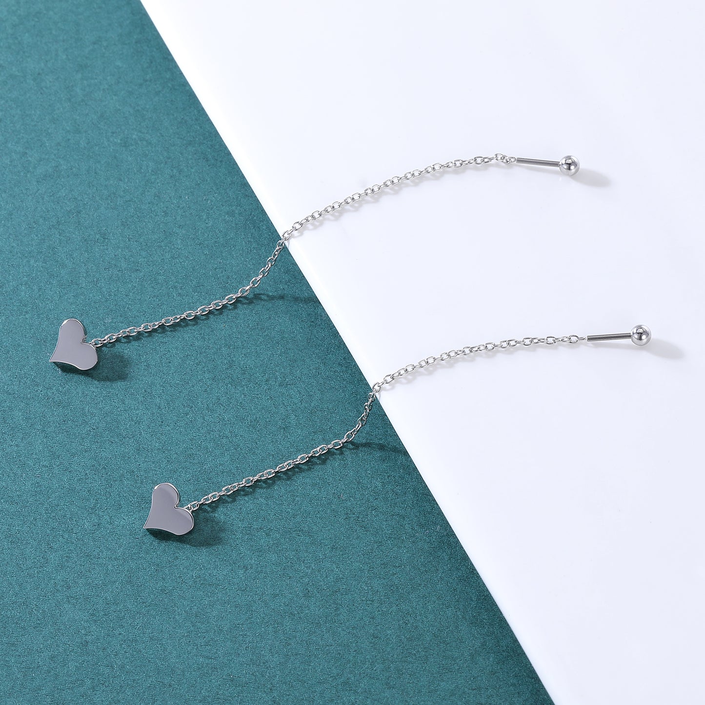 20G Heart Dangle Stud Earring Chain Ear Stud Jewelry