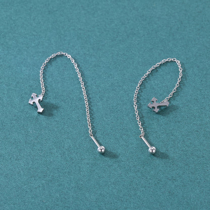 20G Cross Dangle Stud Earring Chain Ear Stud Jewelry