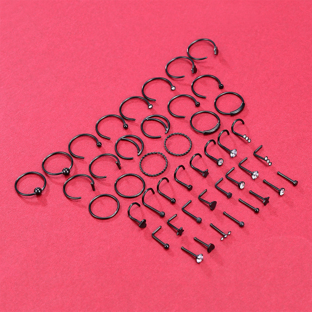 44-Pcs-Set-Black-Nose-Rings-Piercing-Nose-Bone-L-Shaped-Nose-Screws-Stud-Economic-Set