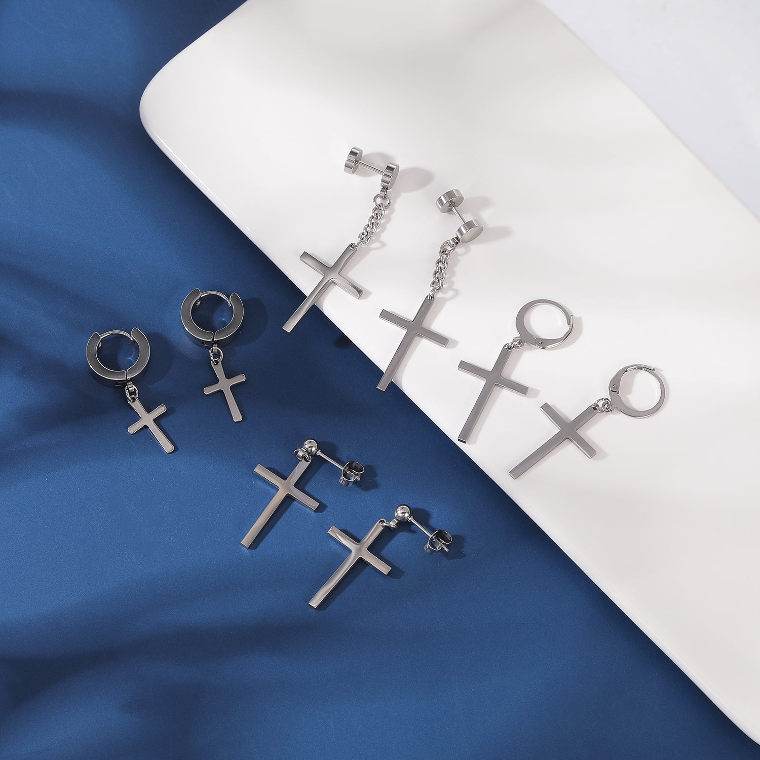 16pcs-set-cross-dangle-stud-earring-silver-black-ear-stud-economic-set