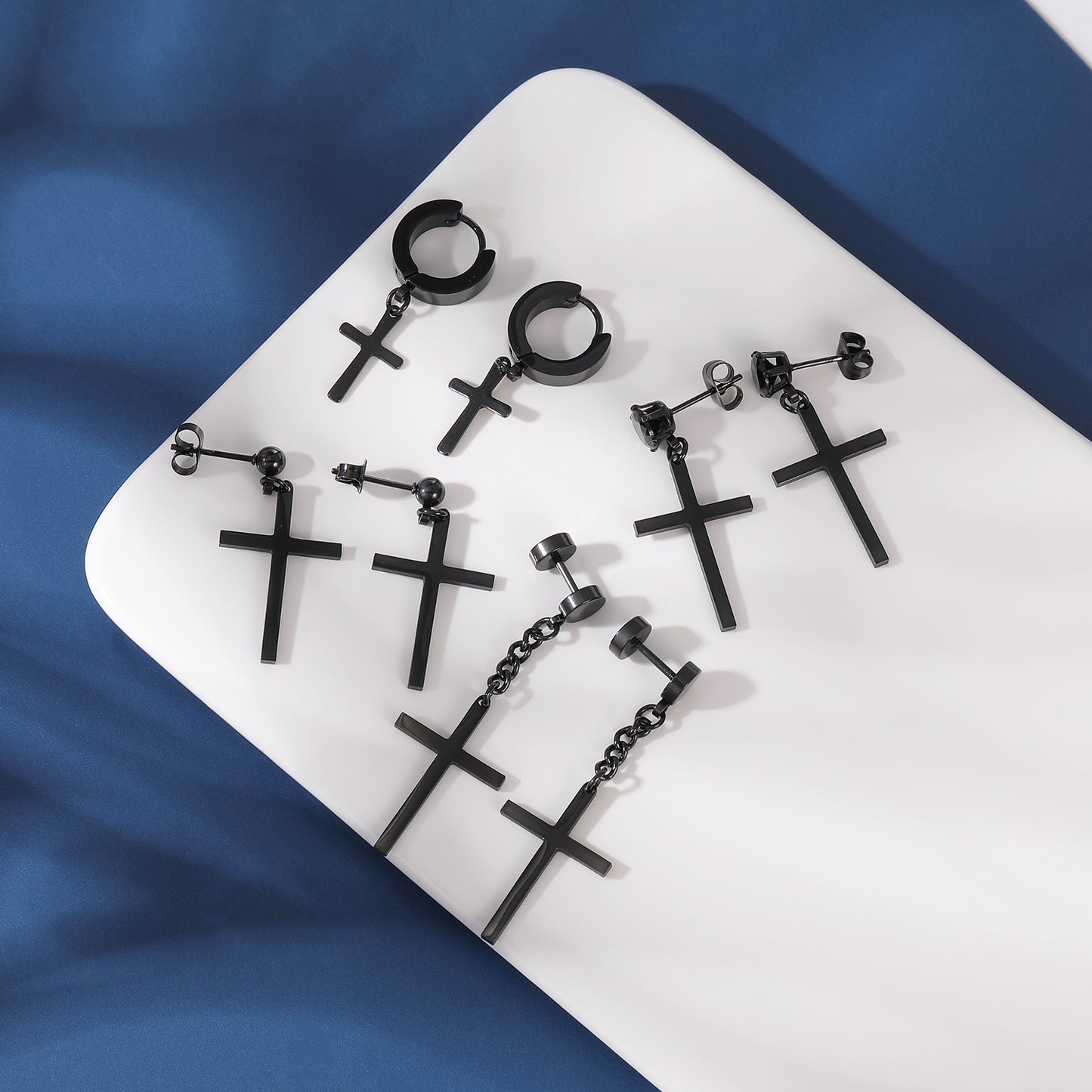 16pcs-set-cross-dangle-stud-earring-silver-black-ear-stud-economic-set