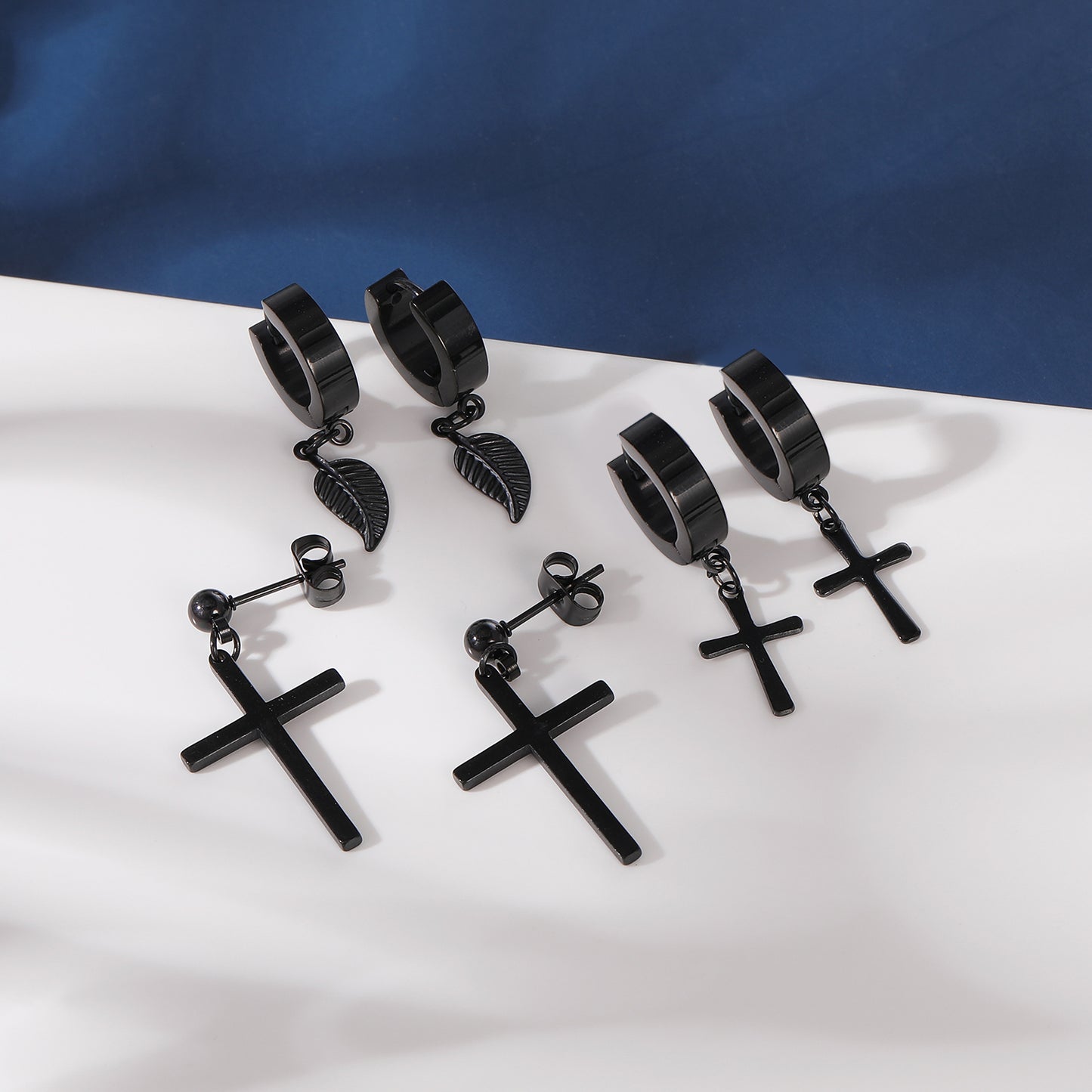 18pcs-set-cross-leaf-stud-earring-silver-black-ear-stud-economic-set