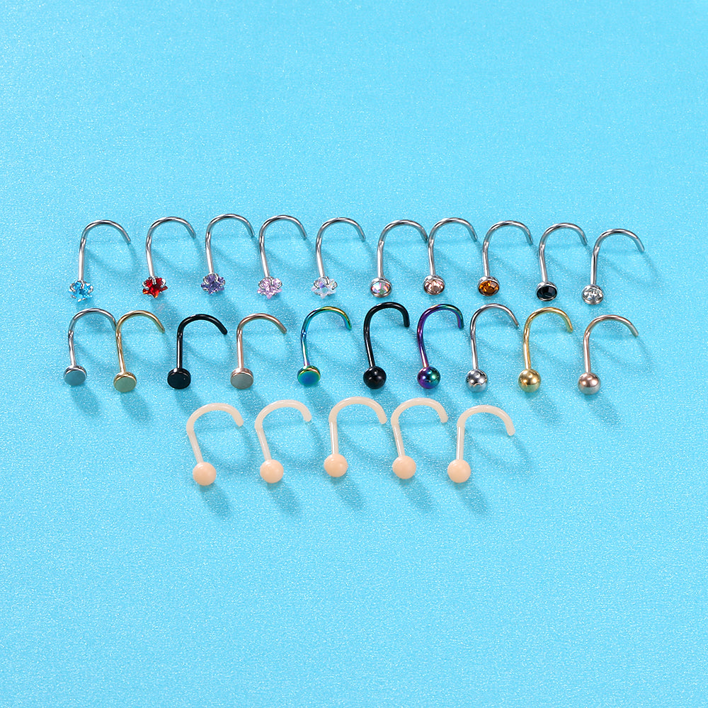 25-Pcs-Set-Mixed-Color-Nose-Rings-Stainless-Steel-Bioflex-Nose-Screw-Piercing-Economic-Set