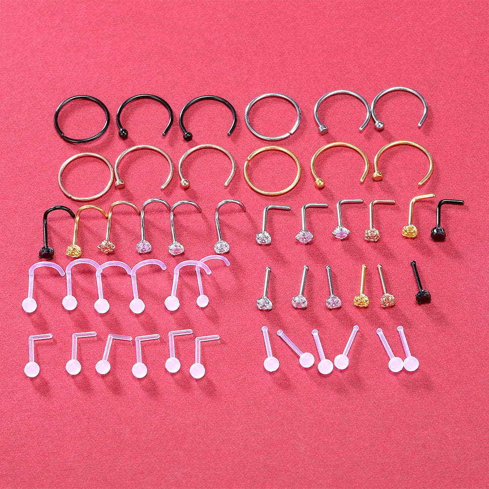 48-pcs-Set-CZ-Clear-Bioflex-Nose-Ring-Piercing-Nose-Bone-L-Shaped-Nose-Screws-Economic-Set