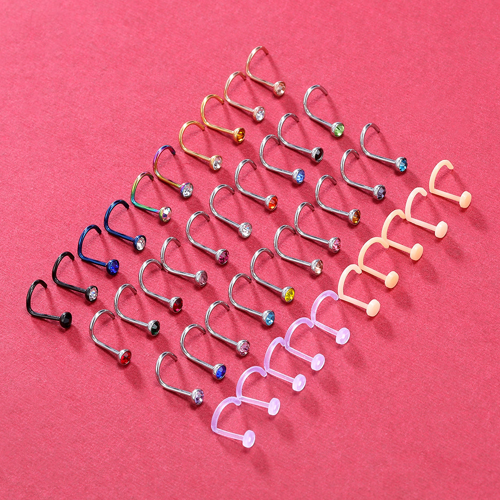 40-Pcs-Set-20g-Nose-Screw-Rings-Multicolor-Clear-Bioflex-Nose-Piercing-Economic-Set