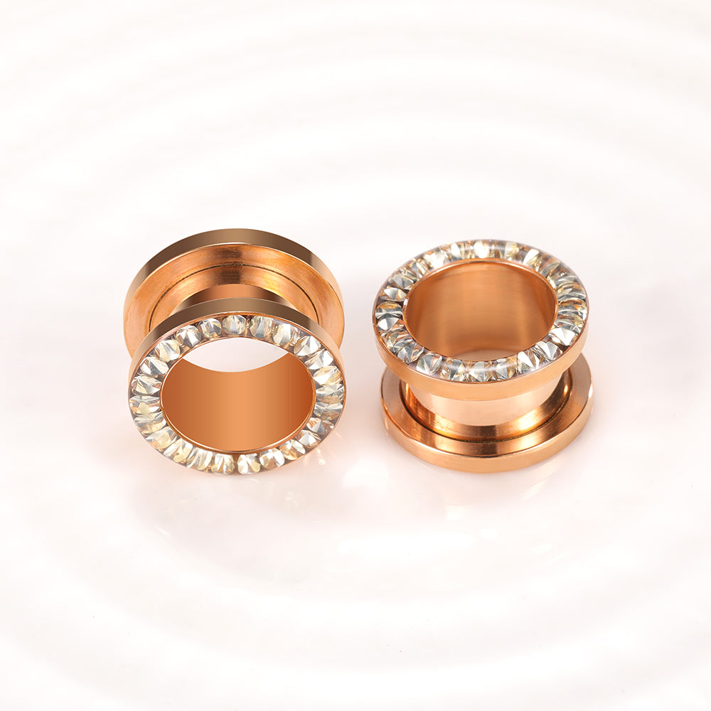 Plugs-and-Tuunels-CZ-Crystal-Rose-Gold-Stainless-Steel-Ear-Stretchers