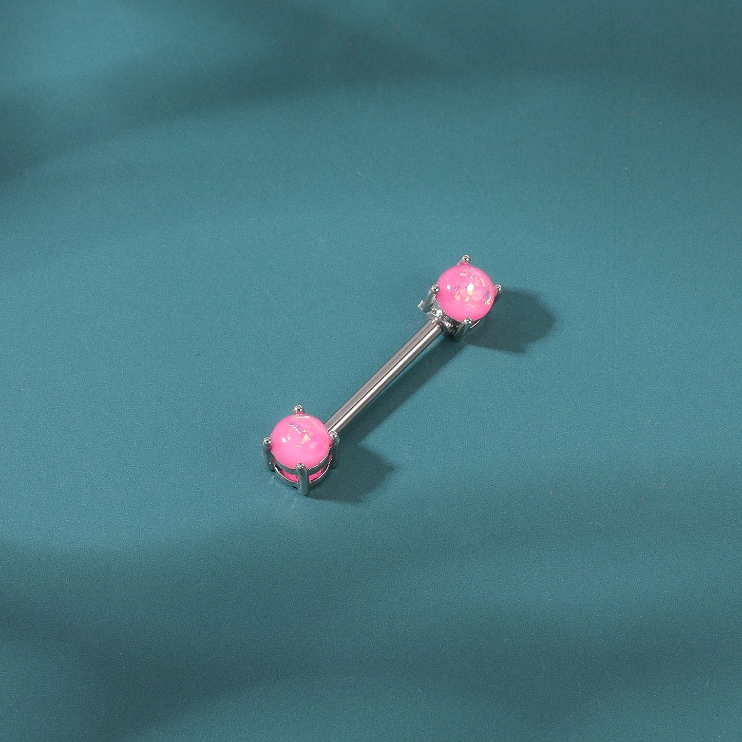 2pcs 14G Pink Opal Nipple Barbell Ring Claw Nipple Piercing