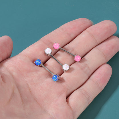 2pcs 14G Blue Opal Nipple Barbell Ring Claw Nipple Piercing