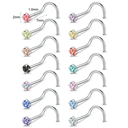 14Pcs/Set Nose Studs Piercing Surgical Steel Screws Nose Rings-Economic Set