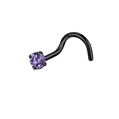 20G Violet Crystal Nose Rings L Shape Nose Ring Black Nose Corkscrew Piercing