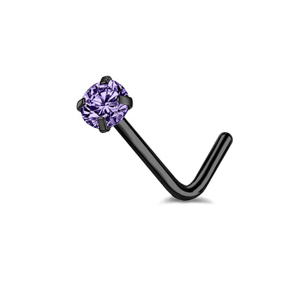 20G Violet Crystal Nose Rings L Shape Nose Ring Black Nose Corkscrew Piercing