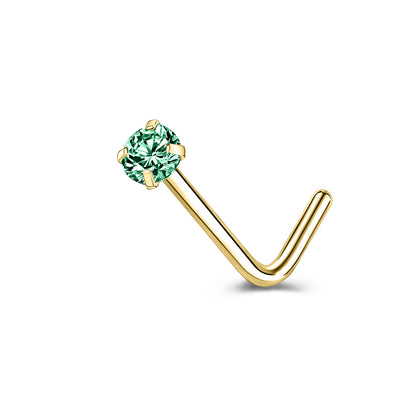 6 Pcs/Set 20G Green Zircon Nose Studs Piercing L-Shape Nose Rings Gold Plated Nostril Piercing