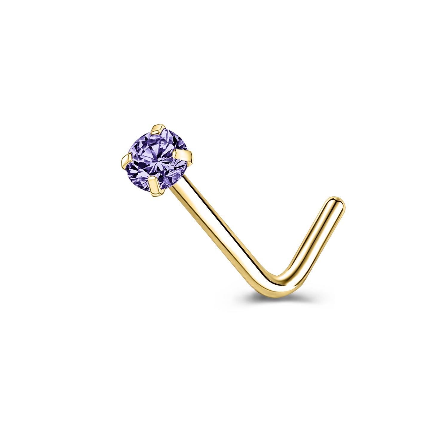 6 Pcs/Set 20G Violet Blue Zircon Nose Studs Piercing L-Shape Nose Rings Gold Plated Nostril Piercing