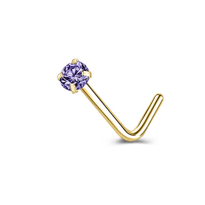 6 Pcs/Set 20G Violet Blue Zircon Nose Studs Piercing L-Shape Nose Rings Gold Plated Nostril Piercing