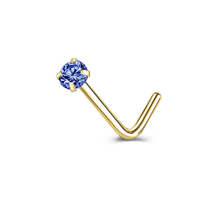 6 Pcs/Set 20G Dark Blue Zircon Nose Studs Piercing L-Shape Nose Rings Gold Plated Nostril Piercing